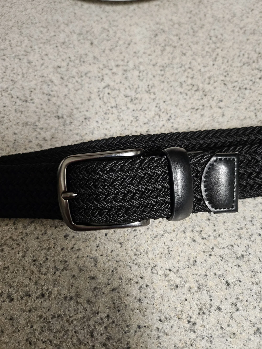Original Penguin Men's Braided Belt Black Stretch Elastic Genuine Leath. S 30-32